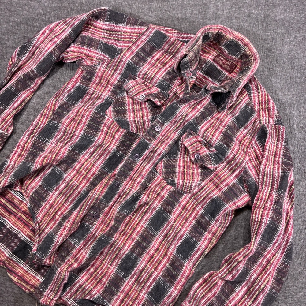 Vintage Kingsport Flannel Shirt Mens M Red Plaid Distressed 80s Western